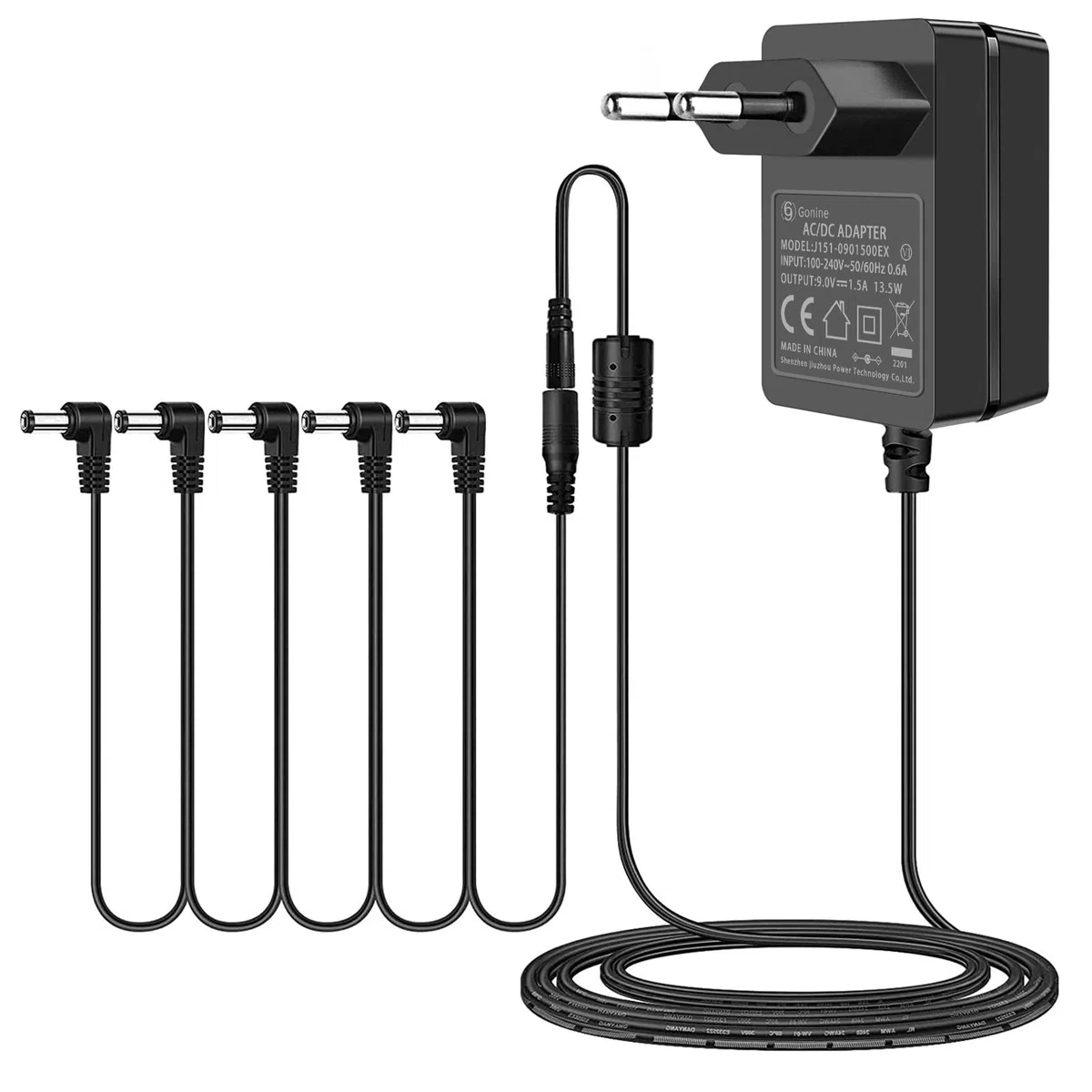 9V 1.5A Pedale per effetti per chitarra Adattatore Cavo di alimentazione con cavo Cavo a margherita a 5 vie, negativo centrale, cavo di lunghezza estesa