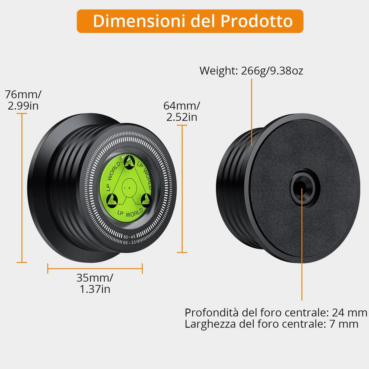 Neoteck Stabilizzatore Giradischi 60Hz in Alluminio, Livella a Bolla Integrata e Indicatore di Velocità (33/45 giri), Pesadischi Stabilizzatore per Giradischi per la Maggior Parte dei Giradischi LP
