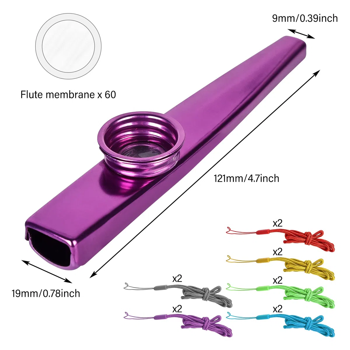 Vegena 12 Pezzi Kazoo in Metallo, Kazoo Strumenti Musicali, con 60 Membrane e 12 Cordone