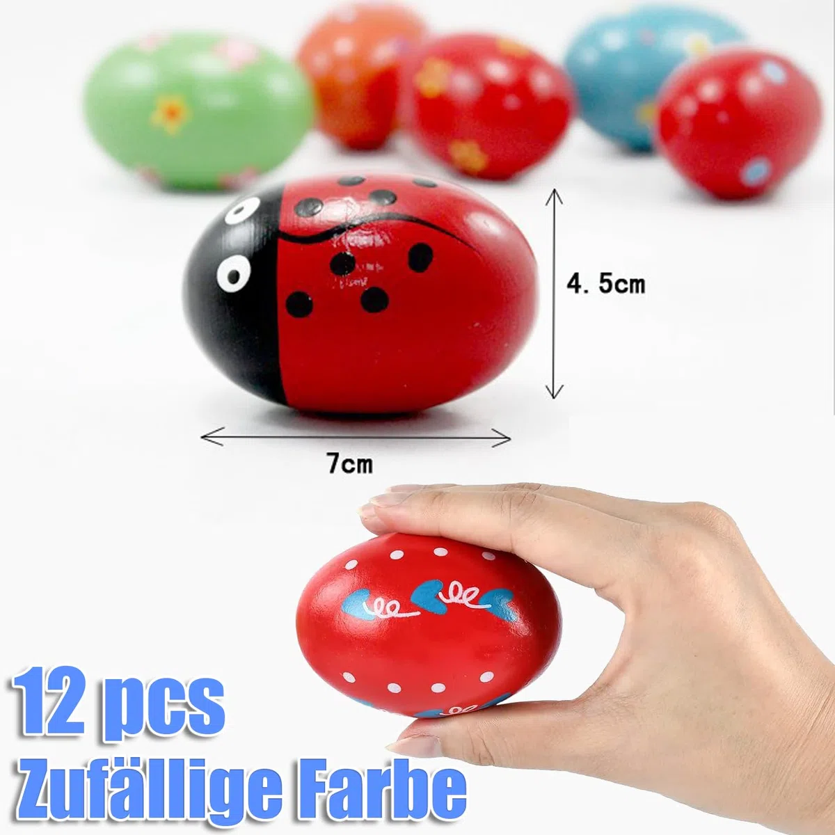 set di 12 pezzi di maracas per uova in legno, maracas per uova di Pasqua, maracas musicali a percussione, sonagli per uova, sonagli per uova, uova musicali per neonati e bambini