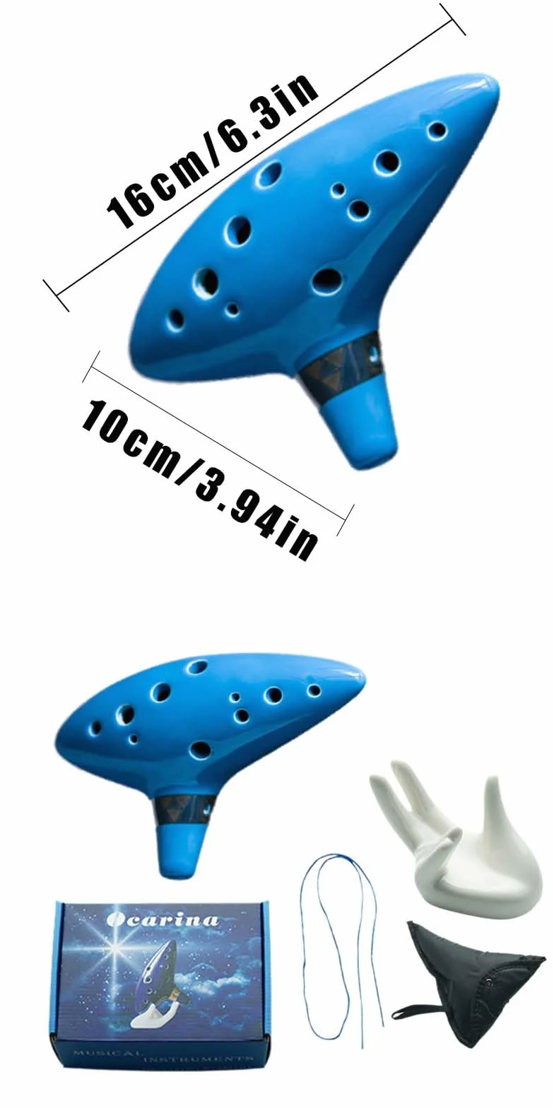 OcarinaAlto C,ZeldaOcarina Ceramica,Ocarinaa12 fori,Ocarina,12 ForoOcarina di Ceramica Alto C,Ocarina,Viene fornito con poggiamano, custodia protettiva, corda, libro di canzoni, per principianti
