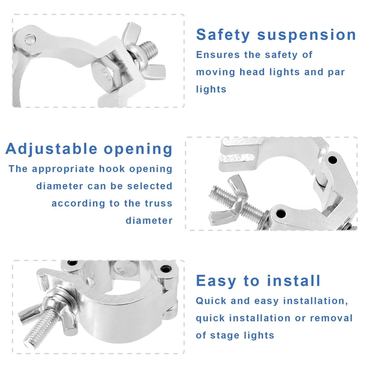 2 pezzi Ganci per tralicci, Morsetti, Morsetti per tralicci, Morsetto per Traliccio, 30-35 mm, Ganci Tralicci Luci Uso,Truss Clamp,ganci per clip da palco per altoparlanti o accessori di illuminazione