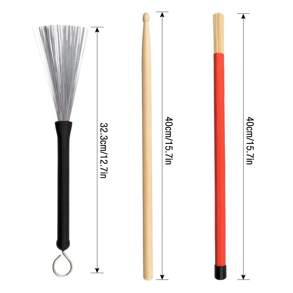 Set di bacchette per batteria, 2 paia di bacchette per batteria con spazzola metallica retrattile e fascio di bacchette per batteria con tassello per batteria, più accessori