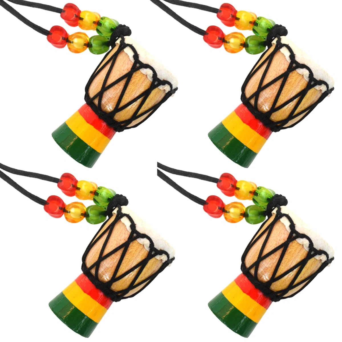 4 Pezzi Mini Tamburi Africani, Tamburo Africano Collana Legno, Djembe Appeso Tamburo Africano, Adatti per Artisti, Amanti della Musica o Amanti delle Percussioni (Dreifarbiges Holz)