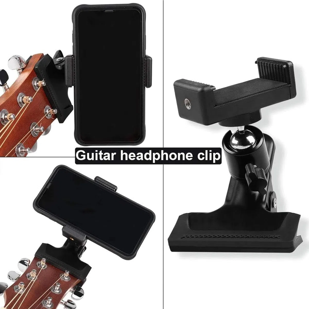 Clip per chitarra universale, supporto per cellulare, clip regolabile, per chitarra, chitarra elettrica, basso, ukulele