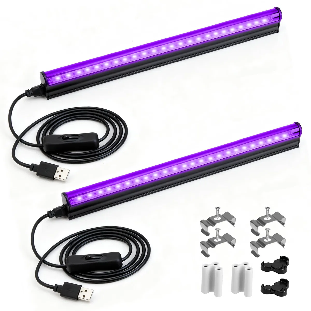 2 Pezzi 5W UV Barra Ultravioletti 24 LED Nera Luce 5V Porta USB 385-400nm Portatile 270° Angolo del Fascio Tubo per Natale, Halloween Sera, Discoteca Pittura Corporale, Fluorescente Blacklight Party