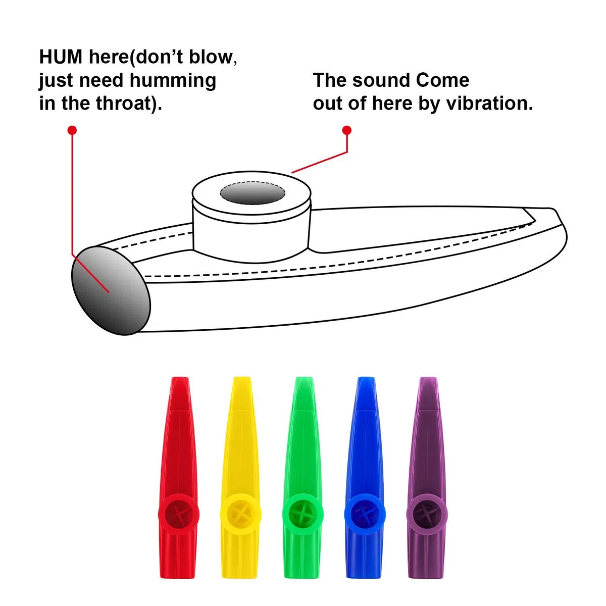 Strumenti musicali Kazoo in plastica con diaframmi per flauto kazoo per regali, premi e bomboniere, 5 colori (10 pezzi)
