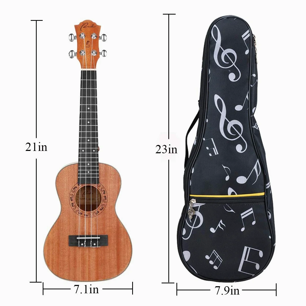 Borsa per ukulele, custodia per ukulele 21"impermeabile Oxford custodia per note musicali zaino monospalla con cinghie regolabili (Nero)