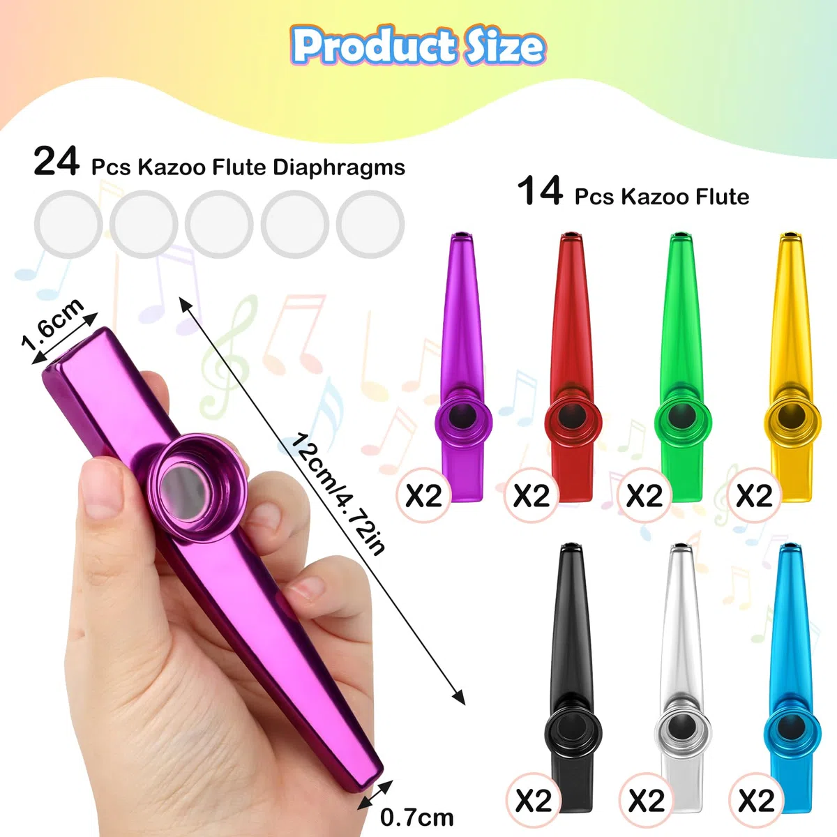 14 Pezzi Kazoo Strumento Musicale Kazoo in Metallo in Lega di Alluminio 7 Colori Strumenti Musicali con 24 Pezzi Diaframmi per Flauto Feste Regali Bambini Amanti Della Musica