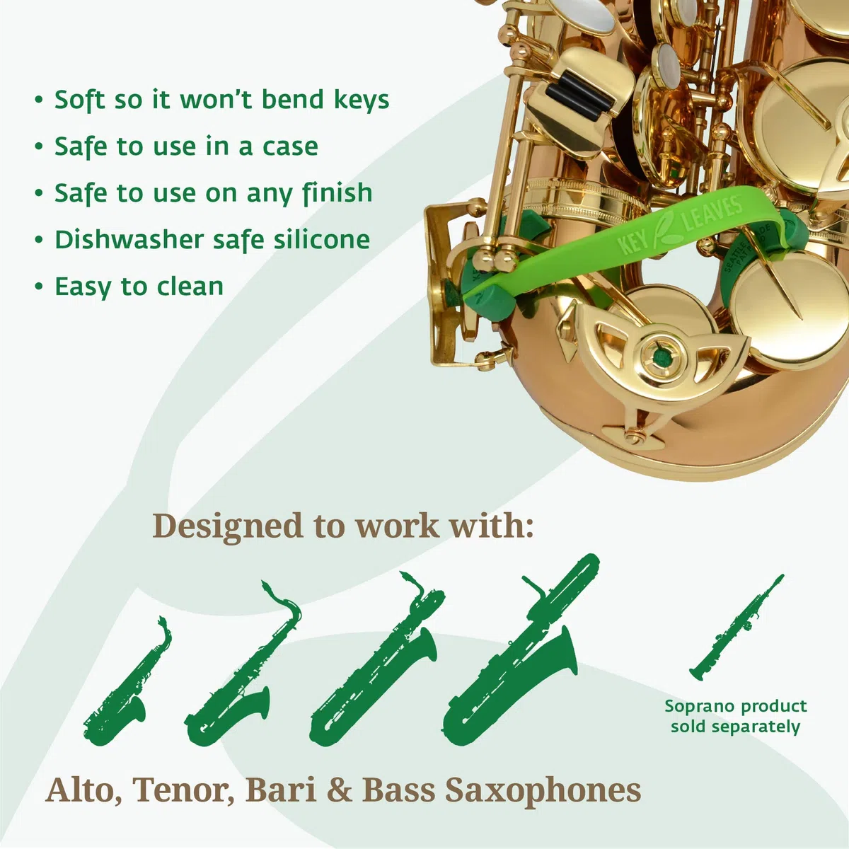 Key Leaves 751300 - Chiave per sassofono Alto, tenore e baritono, colore: Verde