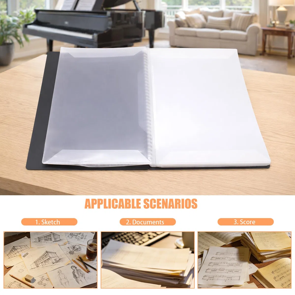 15 Scomparti/60 A4 Pagine Raccoglitore Porta Spartiti Musicali,4 Pagine Espandibili Cartelle Portaspartiti,Cartella per Spartiti per Spartiti Pianoforte Chitarra Violino