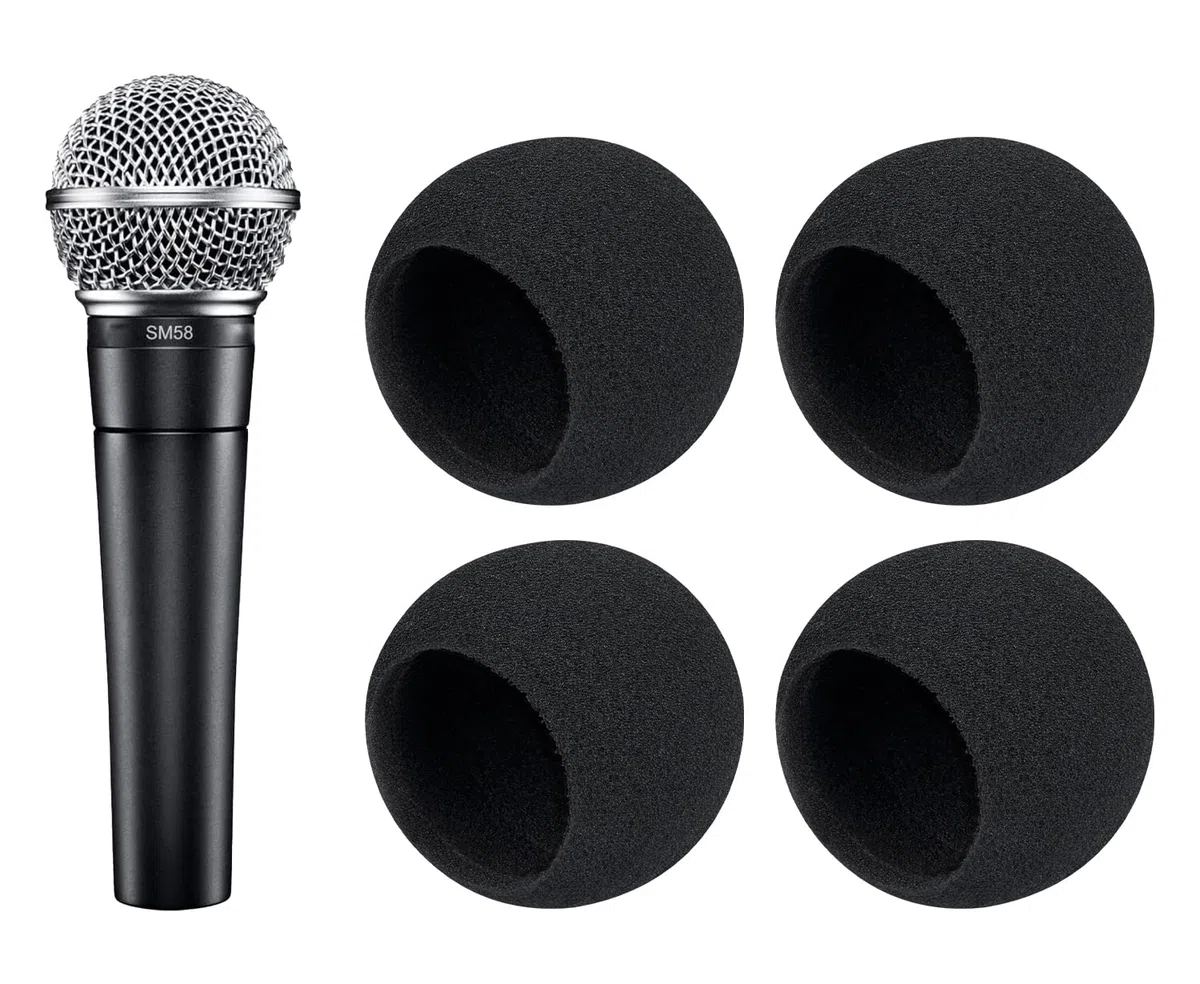 SOULWIT 4Pcs Microfoni Filtro Pop per Shure SM58/SM58 Pro/BETA 58A, Protezione Microfono Schiuma Mic Copri Parabrezza - Nero