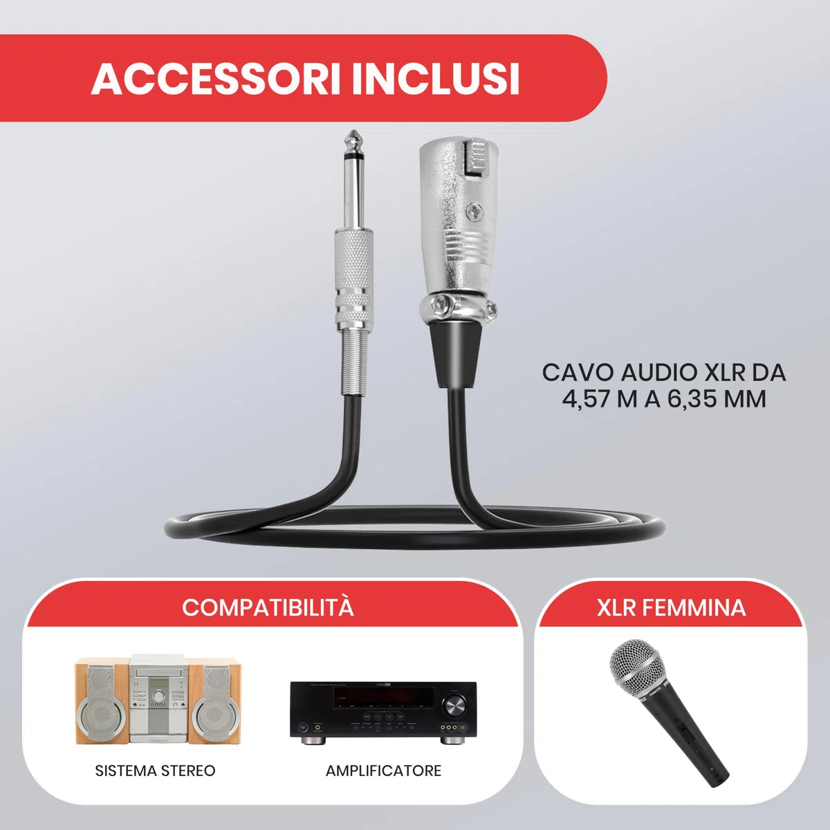 Pyle Microfono Professionale, Microfono Dinamico Cardioide Unidirezionale, Microfono Karaoke con Cavo XLR 457 Centimetri, Alta Chiarezza per Esibizioni dal Vivo e Registrazioni, Microfono per Cantare