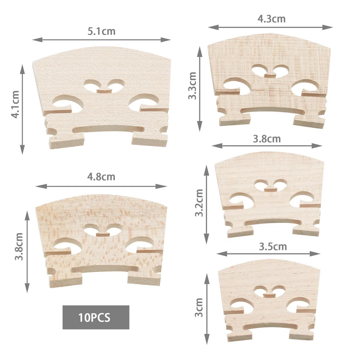 10Pcs Violino Maple String Bridge Yard Sostituzione 4/4 3/4 1/2 1/4 1/8 Violino String Bridge Strumenti Accessori Parte 20g