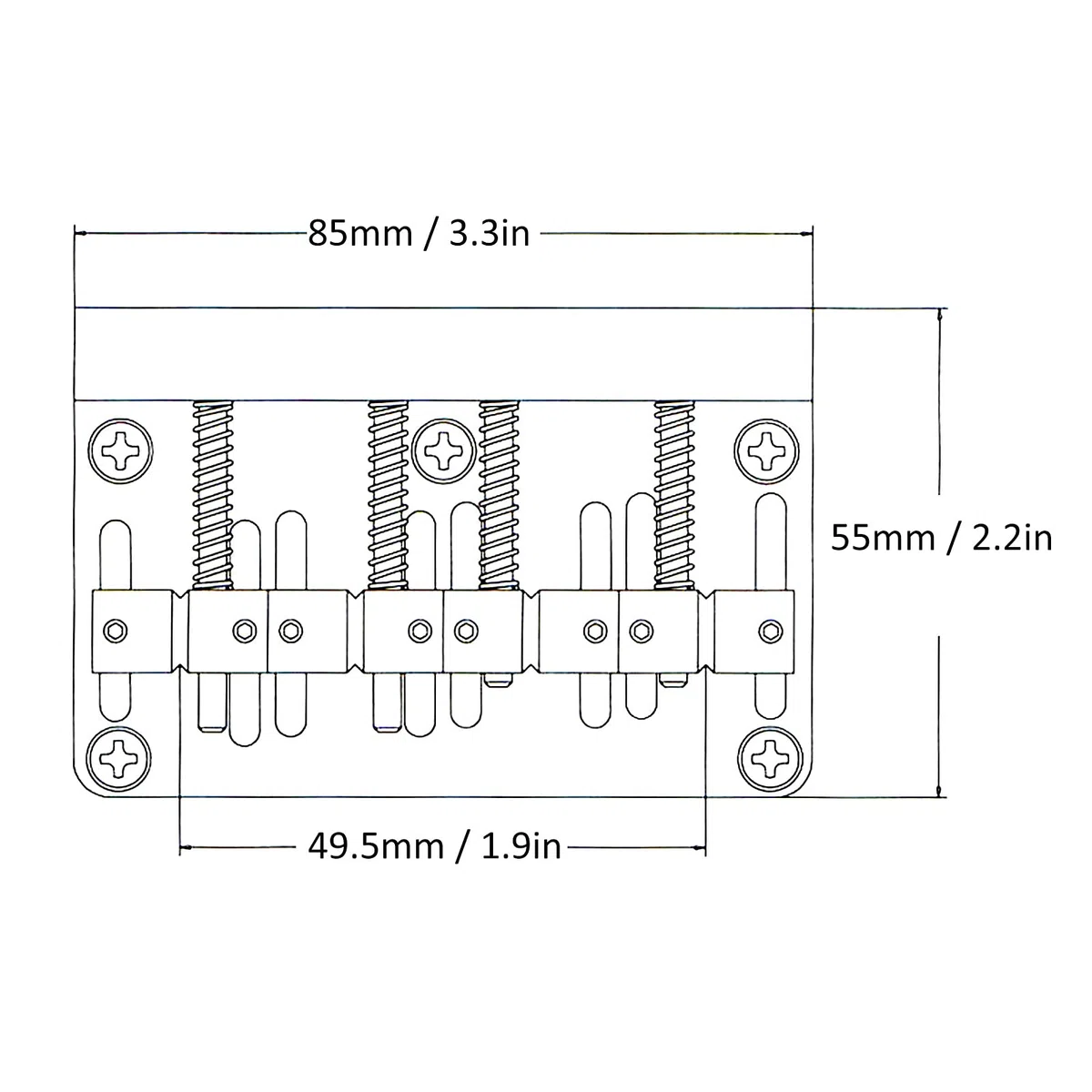 Ponte per Basso, 4 Corde Ponte per Basso Cordiera Scatola Elettrica Addensata Piastra per Chitarra Accessori per Strumenti 85mm(Nero)