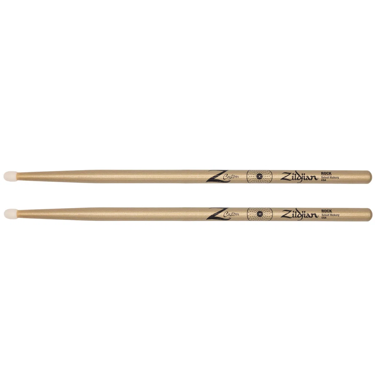 ZILDJIAN – Z Custom LE Drumstick Collection ROCK Gold Chroma, Nylon Tip - Bacchette in hickory con punta ovale in nylon, 16,62″ × .625″, finitura dorata, edizione limitata
