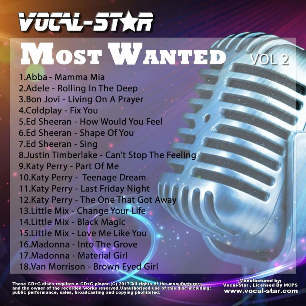 Vocal-Star 2022 Karaoke Chart Hits Set di dischi che include 80 migliori canzoni, fornito su 4 dischi karaoke CDG, CD karaoke con parole