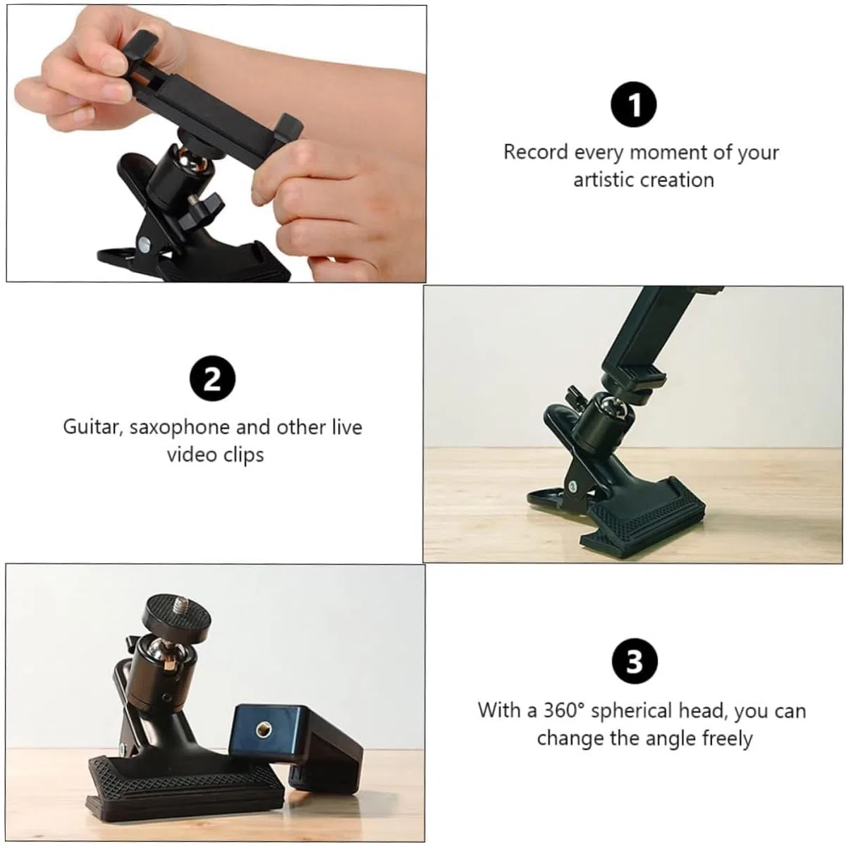 Clip per chitarra universale, supporto per cellulare, clip regolabile, per chitarra, chitarra elettrica, basso, ukulele