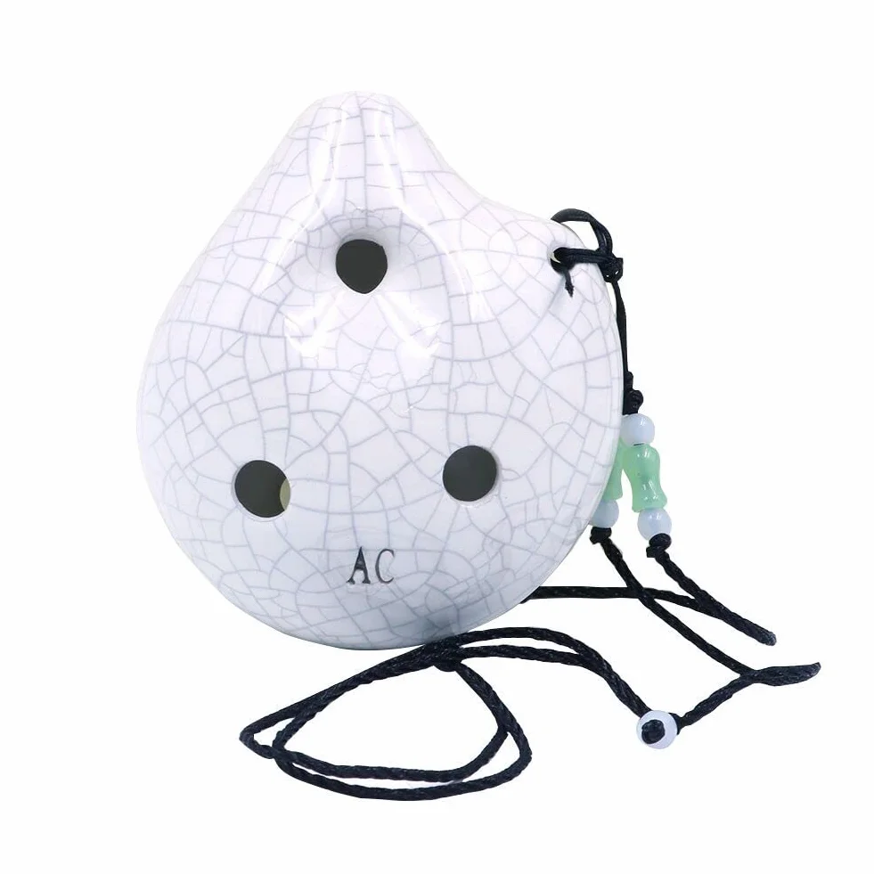 Alnicov 6 fori Ocarina, bottiglia di vino stile Alto C Ocarina, ghiaccio crack artigianale smaltato bianco