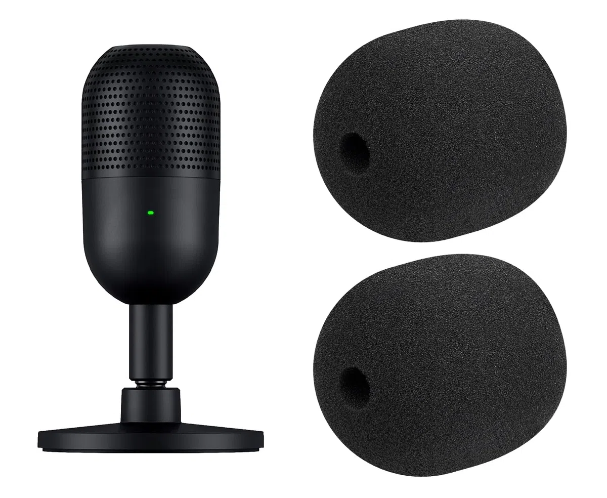 SOULWIT 2 pezzi Schiuma Microfono Pop Filter per Razer Seiren V3 Mini USB, Protezione Copertura in Spugna Mic Parabrezza per microfono - Nero