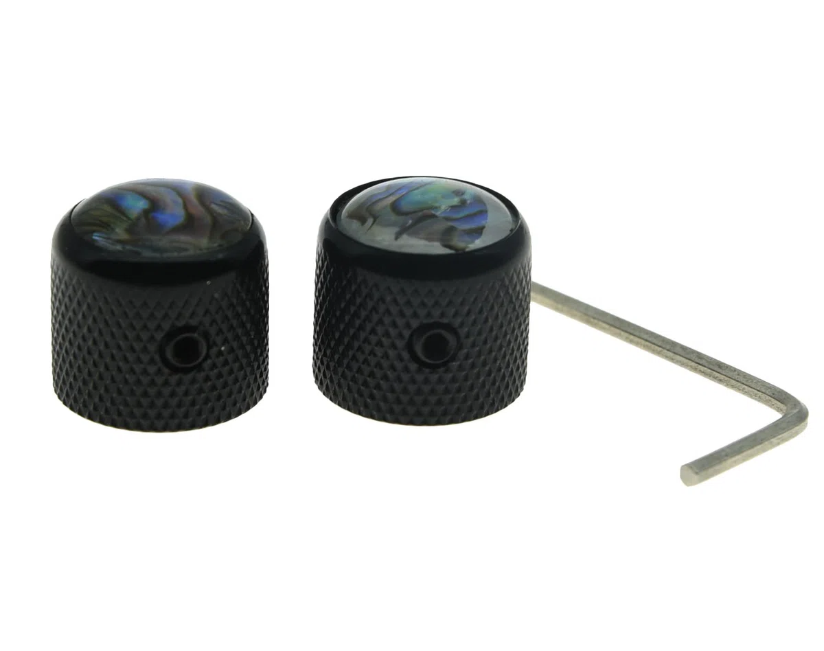 KAISH Set di 2 bottoni per chitarra Telecaster neri con parte superiore Abalon, a forma di cupola, con set di viti