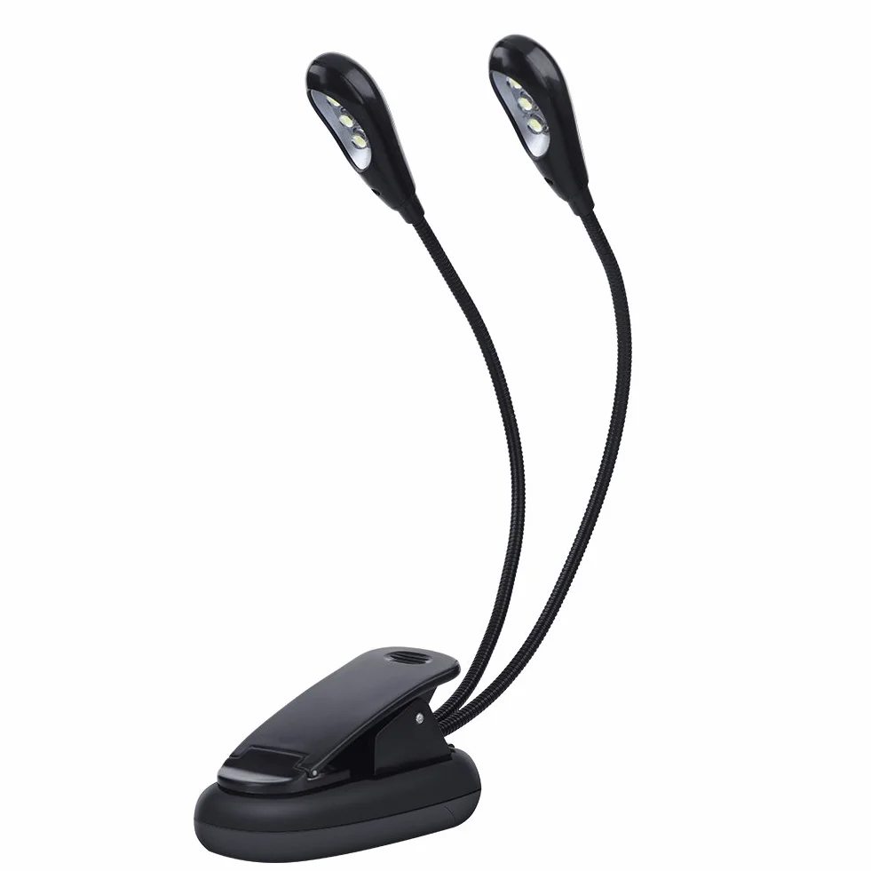 Qiilu Clip Sul Leggio Musicale Lettura del Libro Mini Doppio Braccio Regolabile Luce a LED Lampada Leggio Clip Leggera (6 luci)