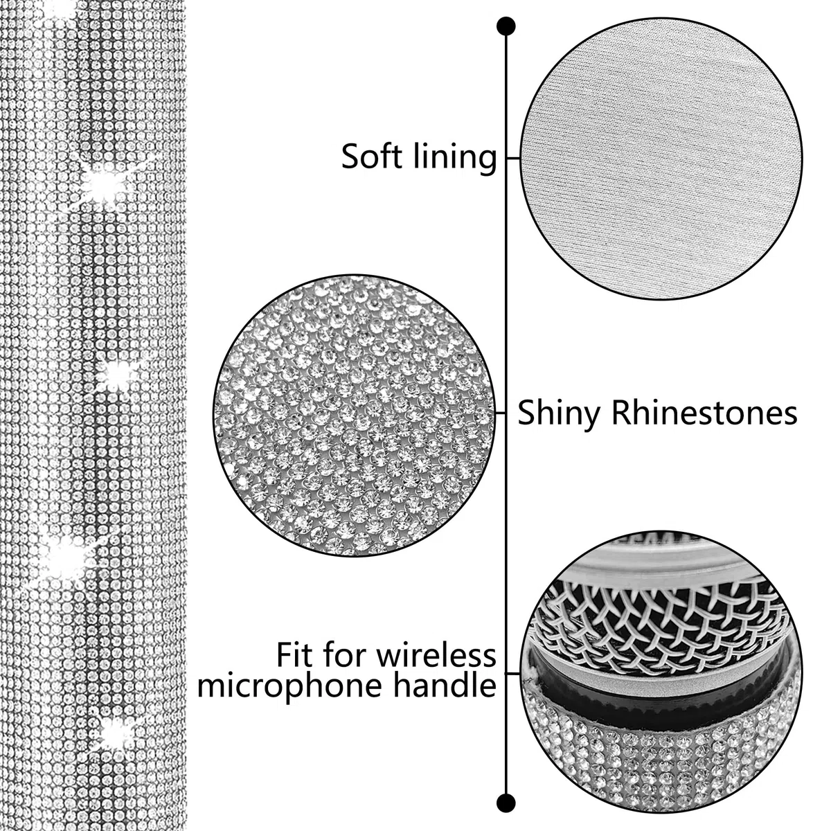 Musiin Copertura per Manico con Strass Scintillanti Argento per Microfono, Decorazione per Microfono di Diametro Circolare 1.58 Pollici, Attira l'attenzione Durante gli Eventi di Performance