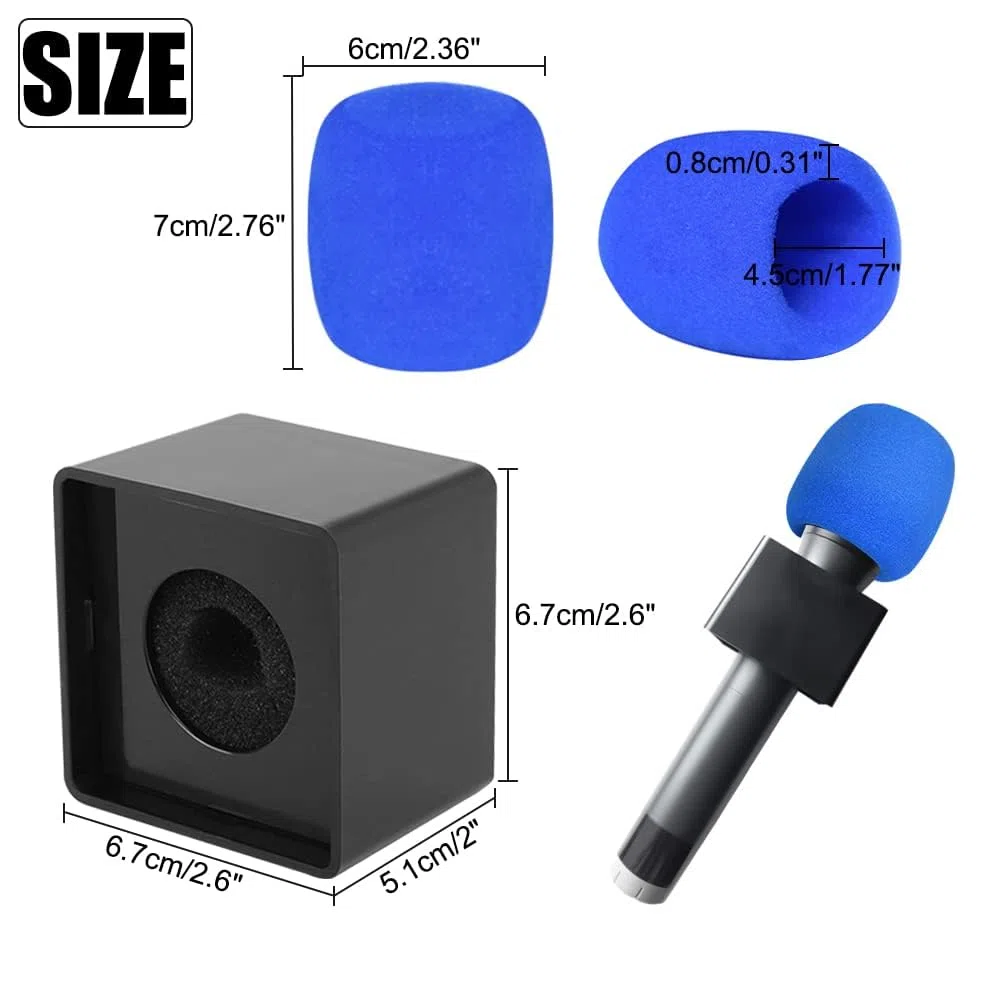 RETON 2 Pacchi Microfono Flag Station Quadrato a Forma di Cubo con Logo del Microfono con Copertura in Microfibra da 10 Pezzi (2 Flag+10 Cover)