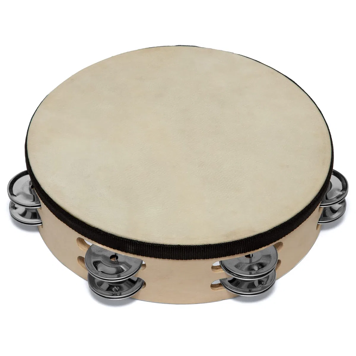 TIGER TAM98-10-BK - Tamburello in legno, 25,4 cm, doppia fila di jingle, colore: naturale