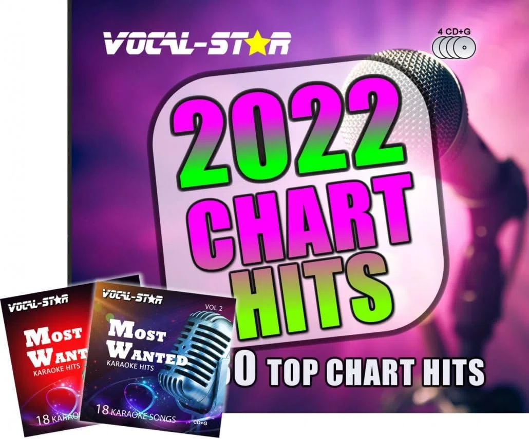 Vocal-Star 2022 Karaoke Chart Hits Set di dischi che include 80 migliori canzoni, fornito su 4 dischi karaoke CDG, CD karaoke con parole