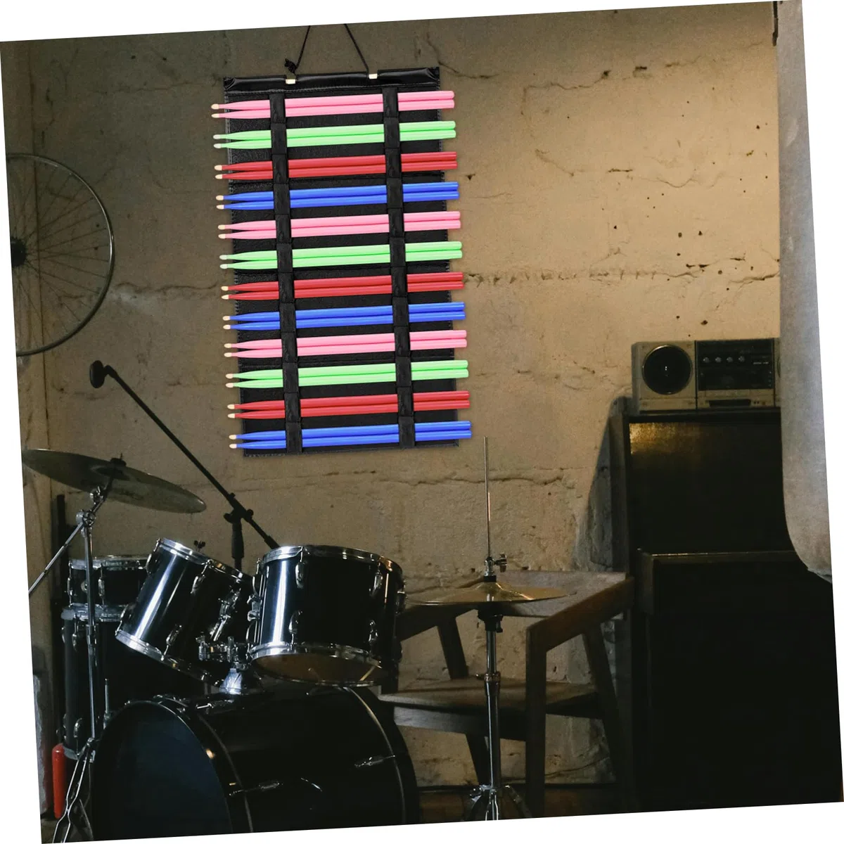 Porta Bacchette Batteria in Feltro e Legno Nero, Supporto Porta Bacchette Pieghevole Riduce Suoni e Oscillazioni, Design Portatile per Musicisti in Movimento