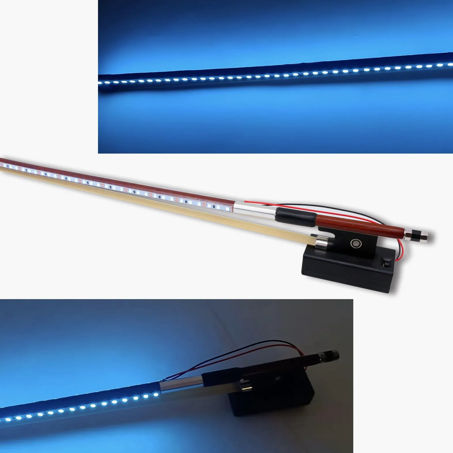 Yinfente - Archetto per violino 4/4 intero con luce LED blu, crine di stallone mongolo naturale, nasetto in ebano con bella intarsiatura in madreperla