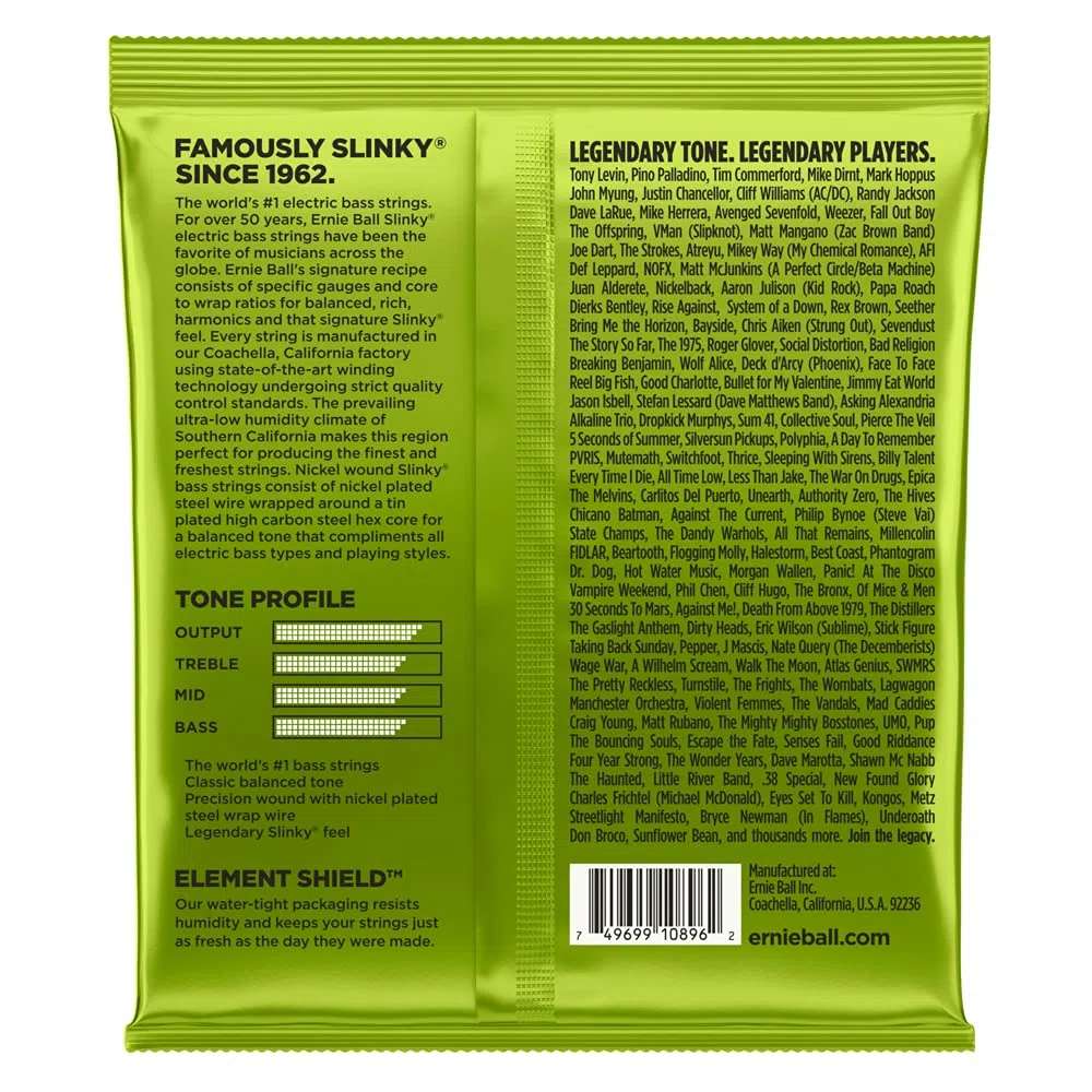 Ernie Ball, Regular Slinky Nickel Wound Medium Scale, Corde per basso elettrico a scala media, diametro 45-105