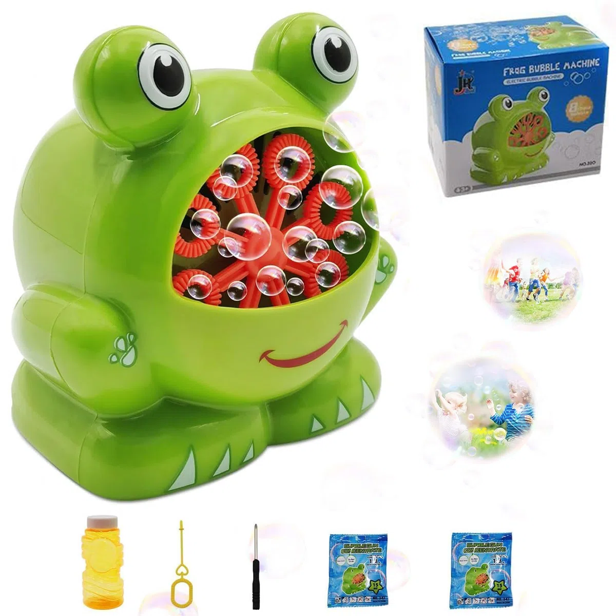 Macchina per Bolle, Frog Macchina per Bolle di Sapone, Macchina Automatica per Bolle di Sapone, Pistola a Bolle per Bambini, Bubble Machine, Macchina Bolle di Sapone, Regalo per Bambini Compleanno
