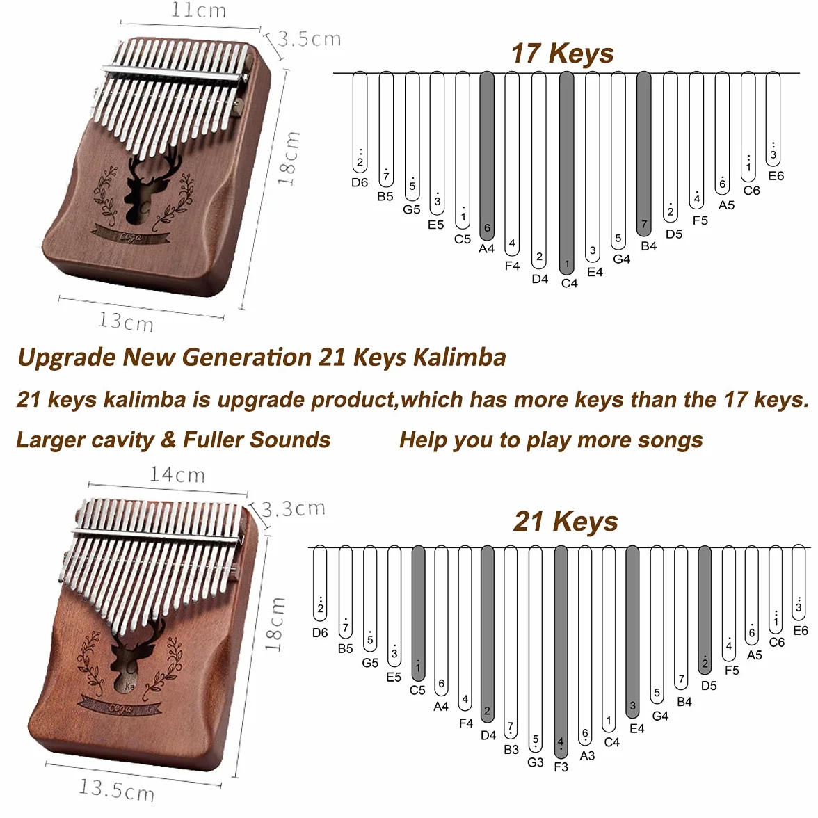 Kalimba 21 tasti - Kalimba Thumb Piano, Legno africano di alta qualità, Mbira con martello accordatore istruzione di studio, Regalo di Natale Kalimba per principianti bambini