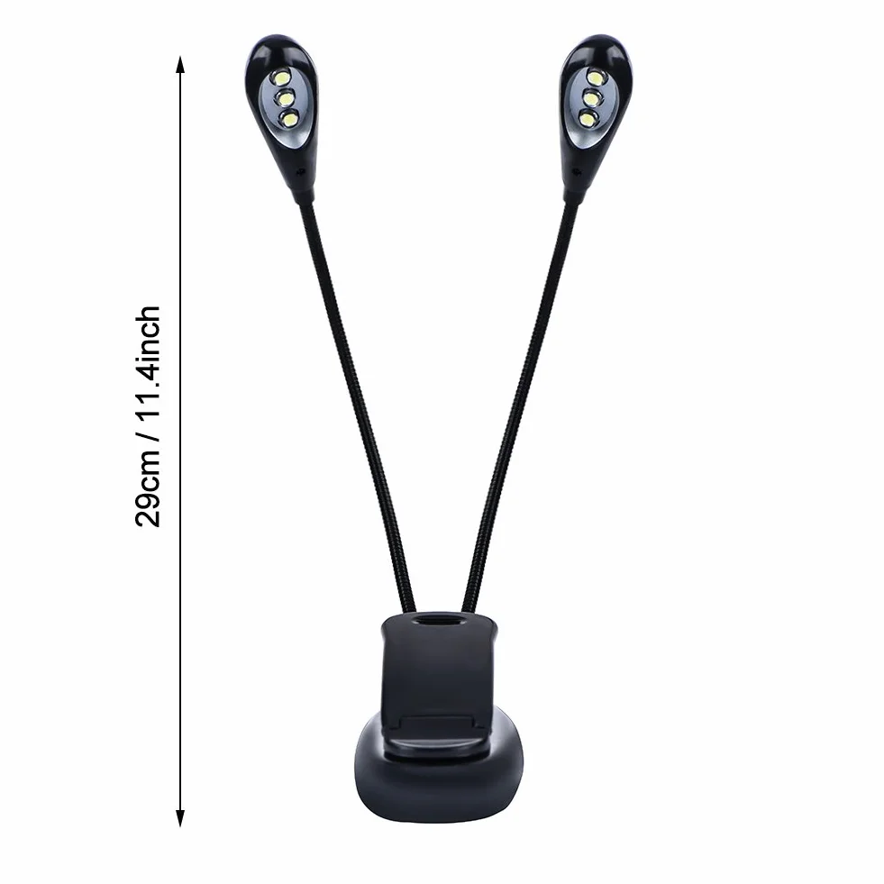 Qiilu Clip Sul Leggio Musicale Lettura del Libro Mini Doppio Braccio Regolabile Luce a LED Lampada Leggio Clip Leggera (6 luci)