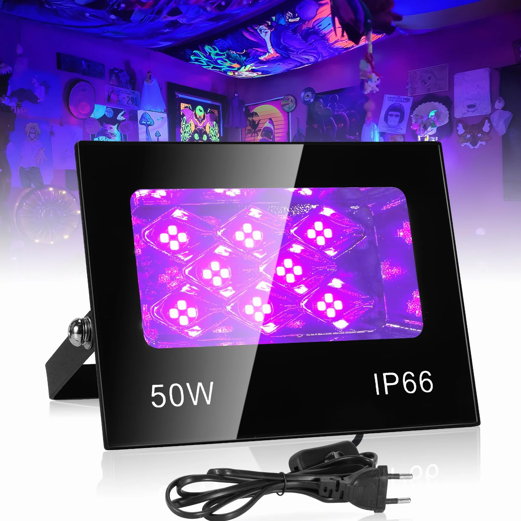 VAYALT 50W Luce Nera UV, IP66 Impermeabile Luce UV, 395-405nm Potente Faro UV, Faretto UV LED per Festa Glow, Bar, Acquario, Natale, Decorazione di Halloween, Pittura, Effetti Fluorescenti
