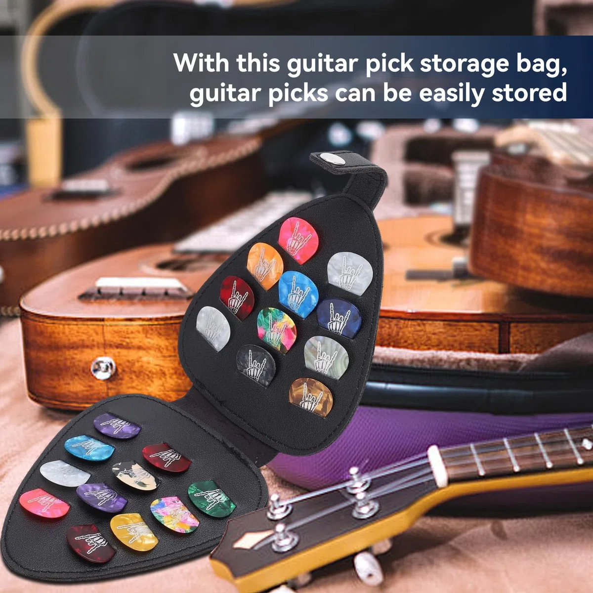 Custodia per plettro e chitarra con 22 slot in pelle PU per chitarre
