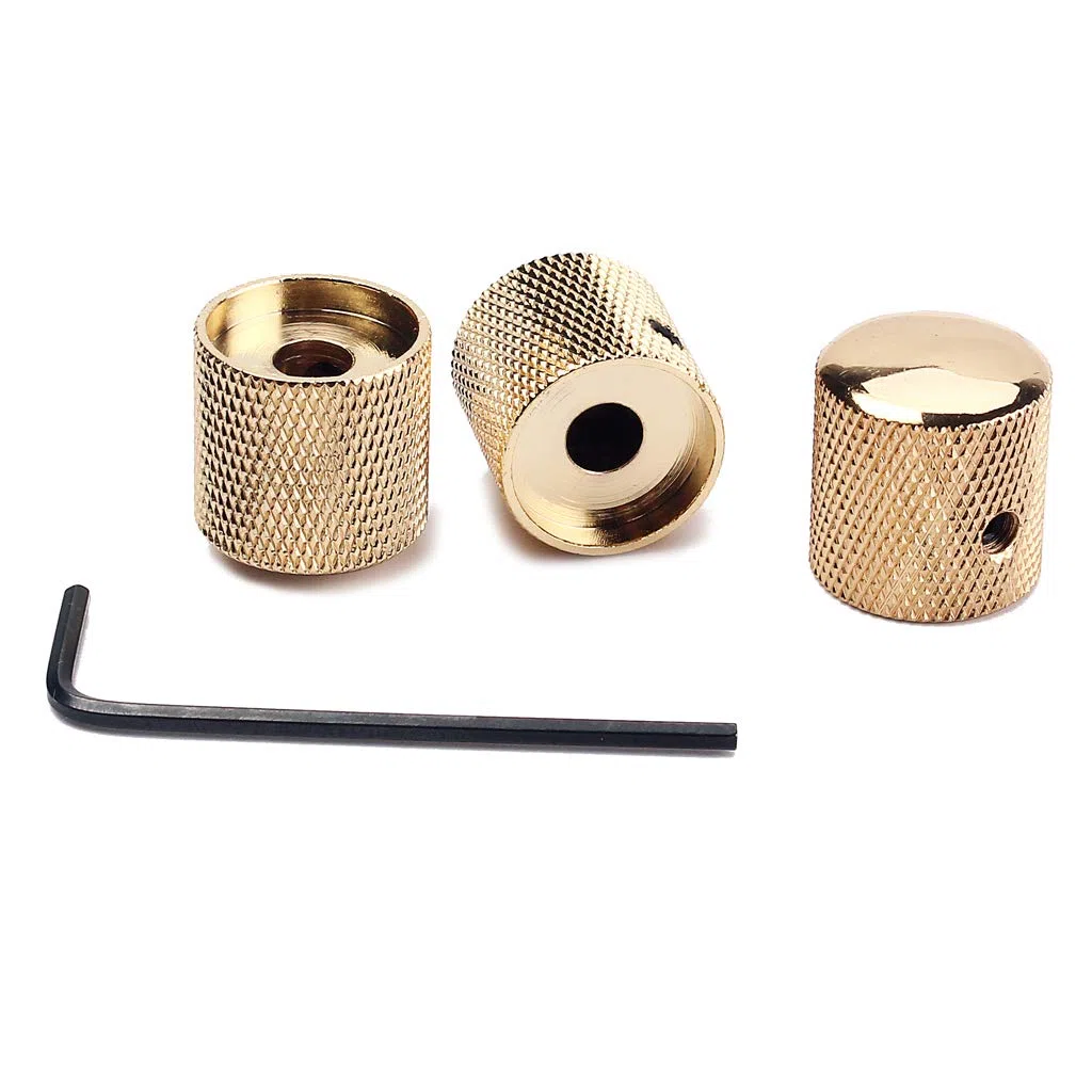 Alnicov, set di 3 manopole per chitarra elettrica in metallo a cupola zigrinata (oro)