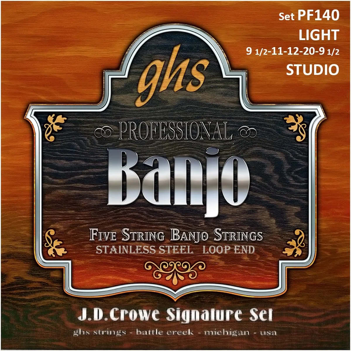 GHS™ Strings »J.D. CROWE SIGNATURE - PF140-5-STRING BANJO« Corde per Banjo - Stainless Steel - Loop End - Light: 09.5-11-12-20-09.5