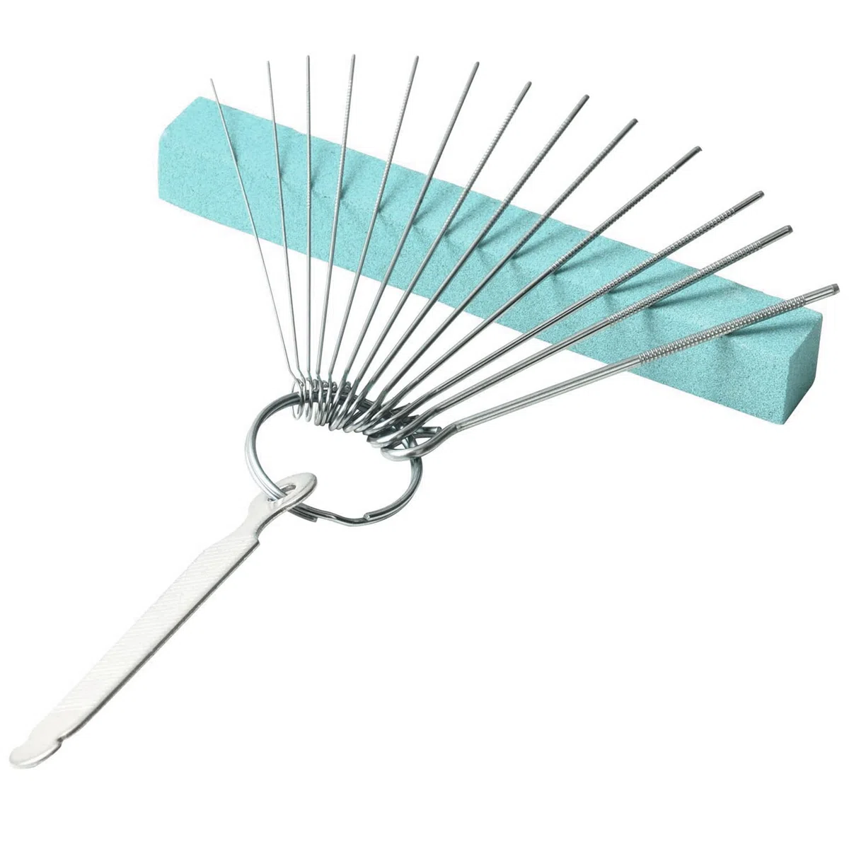 Set di lime per capotasto per ponte chitarra, 13 diverse dimensioni, in acciaio inox, con pietra abrasiva, per chitarra elettrica, acustica, ukulele, basso, banjo, mandolino (verde)