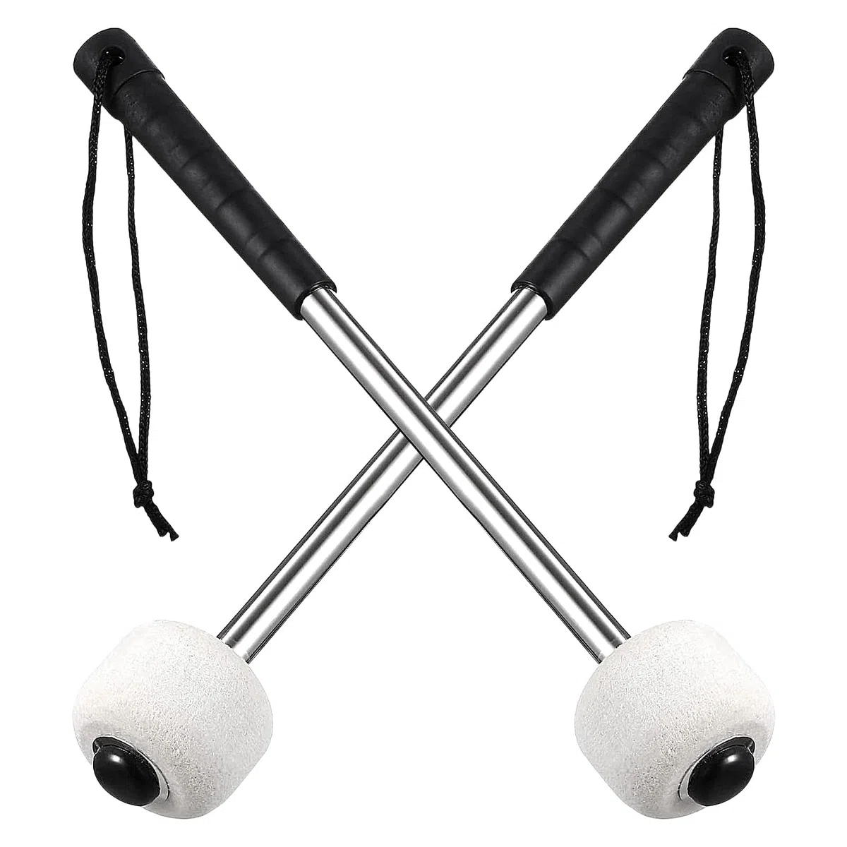 2 Pezzi Drum Mallet in Feltro, Bacchette per Tamburo, Mazzuola per Grancassa, con Borsa Porta Bacchette e Corda Antiscivolo, Accessori per Strumenti a Percussione (Bianco)