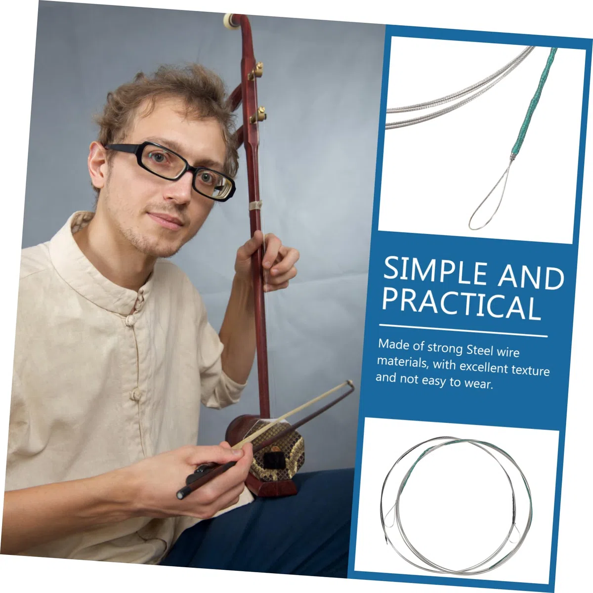 Abaodam Set 3 Paia Corde per Erhu Tensione Moderata in Filo D'acciaio Argento e Accordatura Rapida, Accessori Musicali per Esecuzioni Orchestrali