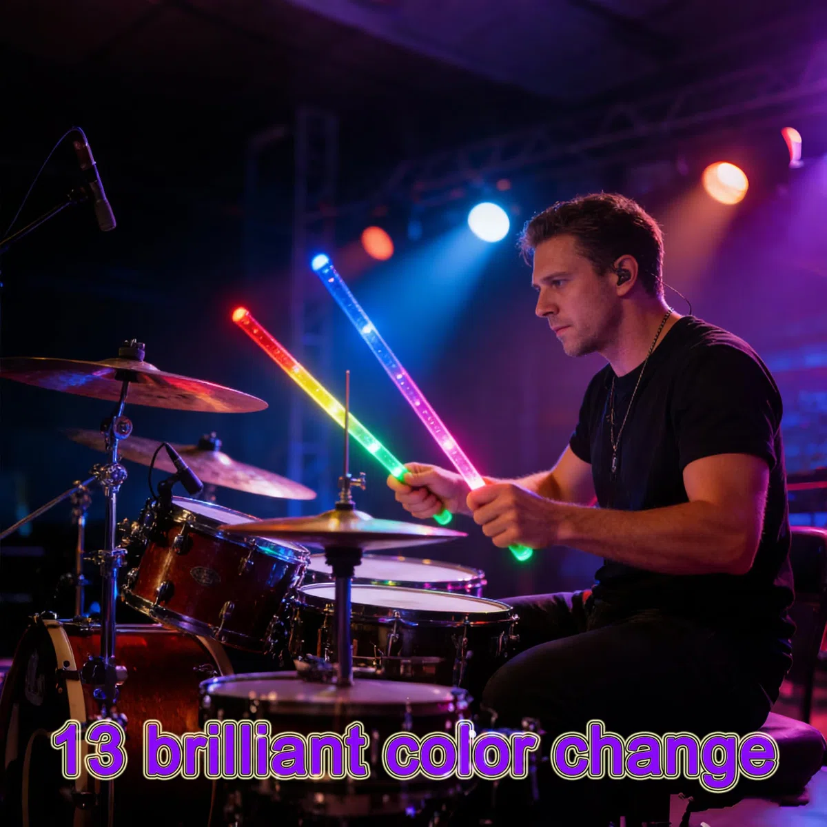 Bacchette per batteria con luce LED luminosa, ricaricabili, 13 colori cangianti, con cavo di ricarica USB, si illuminano al buio, per pratica musicale professionale, regali per batteristi