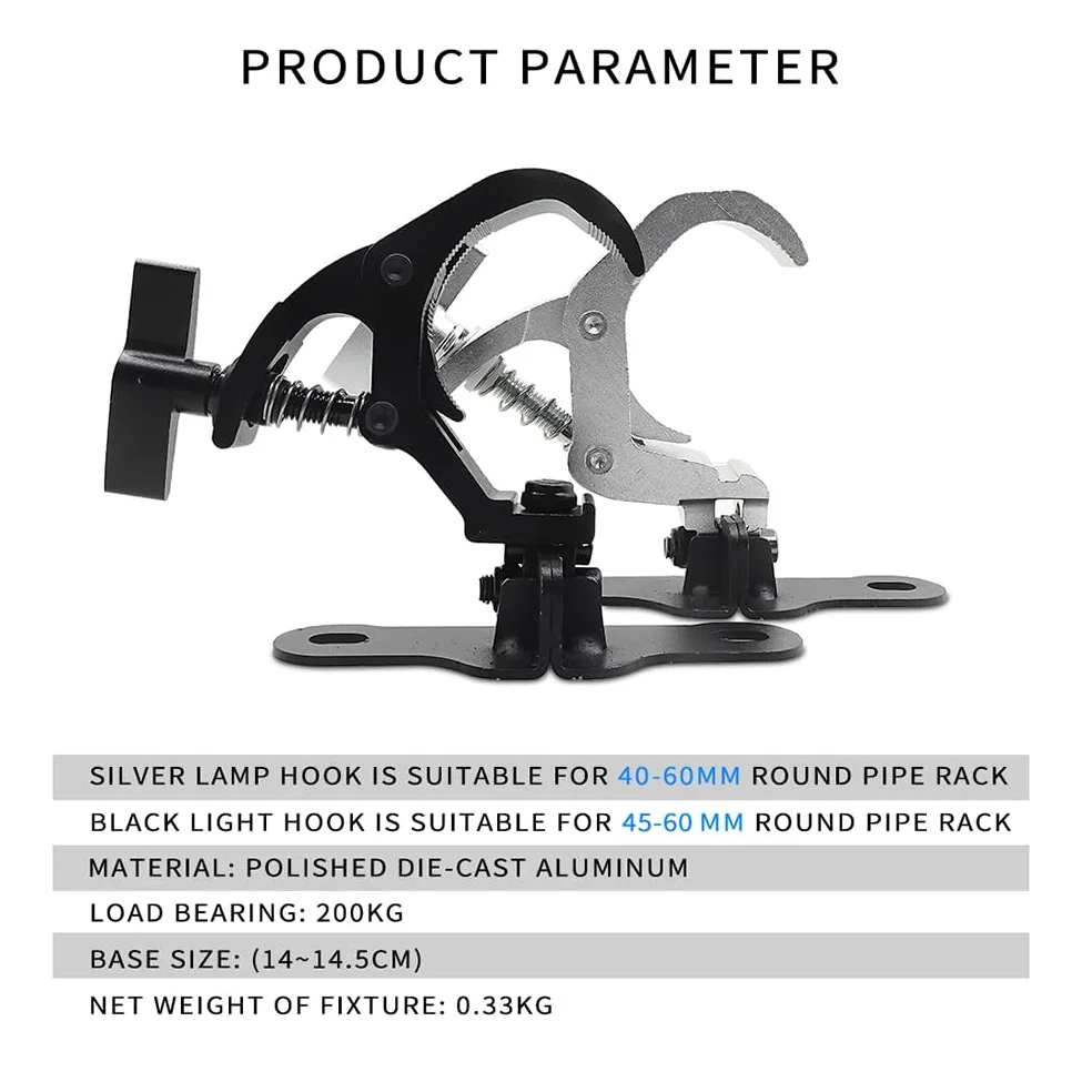 1 paio di ganci per luce da palcoscenico in alluminio, con gancio per luce mobile, carico 150 kg, per DJ discoteca, attrezzatura da palcoscenico, facile da installare (B