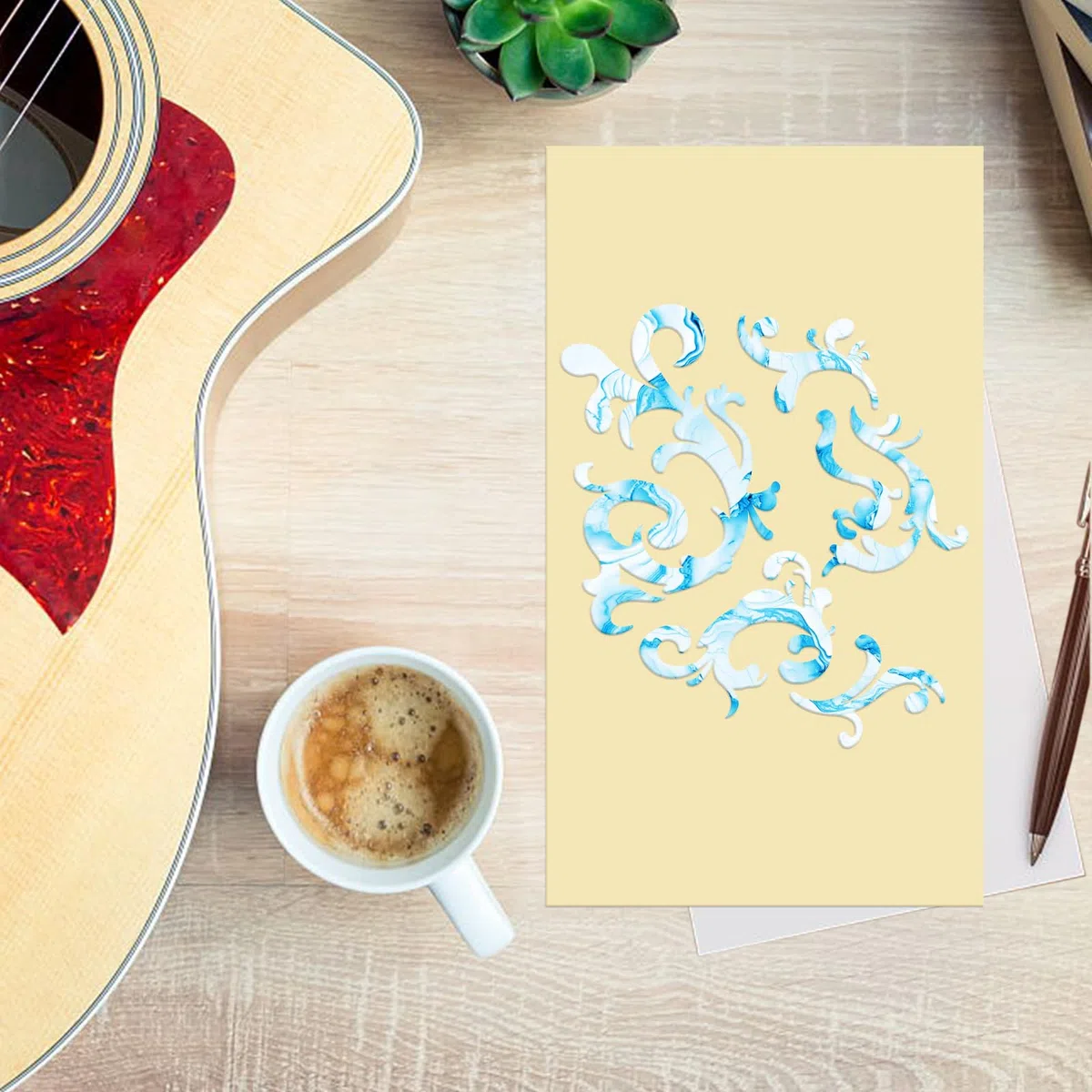 PLIGREAT Confezione da 2 Adesivi per Chitarra Rimovibili Blue Vines Pattern Transfers Decalcomanie per Chitarra per Chitarre Acustiche Chitarre Elettriche Bass Decor Guitar Side Panel Decalcomanie