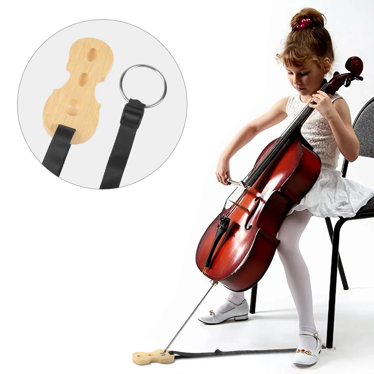 Punk solido legno cello Endpin rest antiscivolo stopper Anchor schermo a forma di violoncello 3 fori Holder, Natural wood