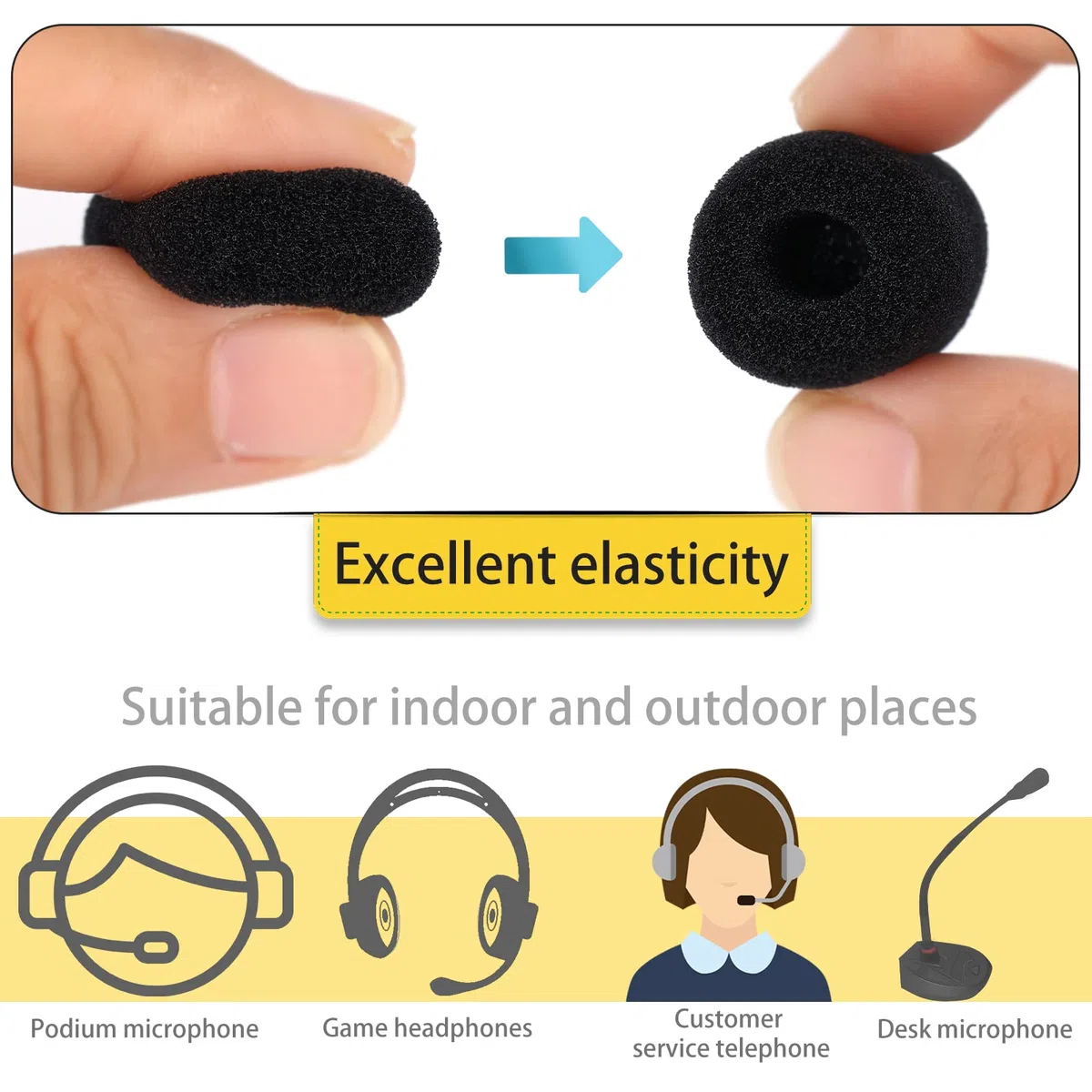 LUTER 15 Pezzi Mini Protezioni Antivento per Microfono, Schiuma ad Alta Densità Copertura per Microfono in Spugna Protezione per Microfoni Lavalier (Nero)
