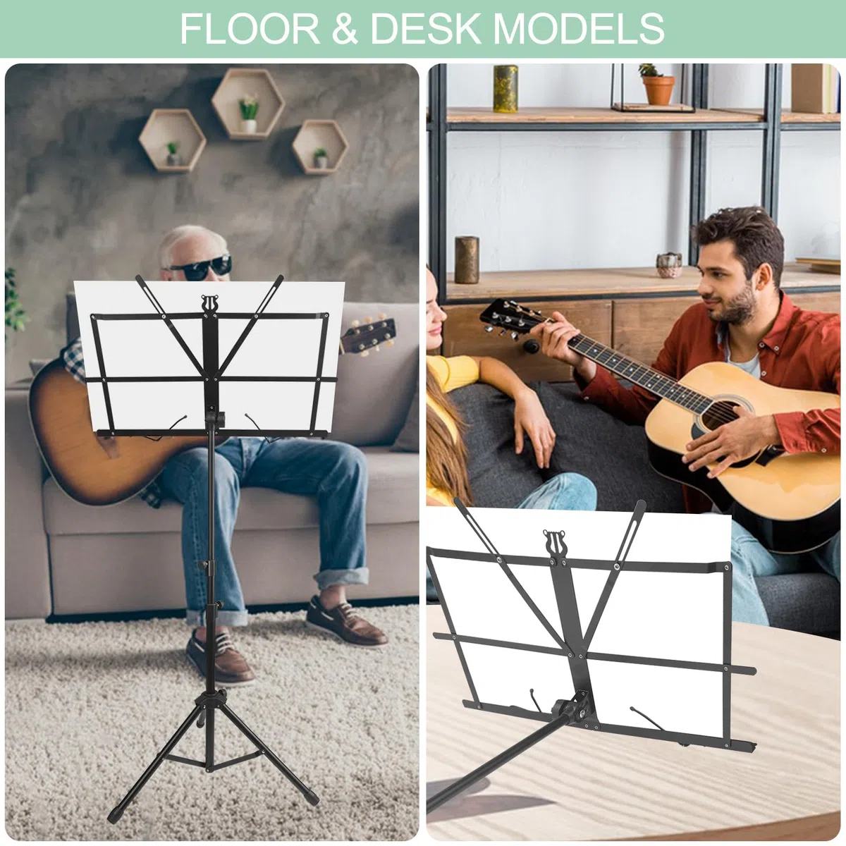 2 in 1 Leggio Musicale Pieghevole Altezza Regolabile 70-140cm, Supporto per Libri da Tavolo, Porta Spartiti Musicali Stabile, con Borsa di Trasporto, per Bambini E Adulti, Nero