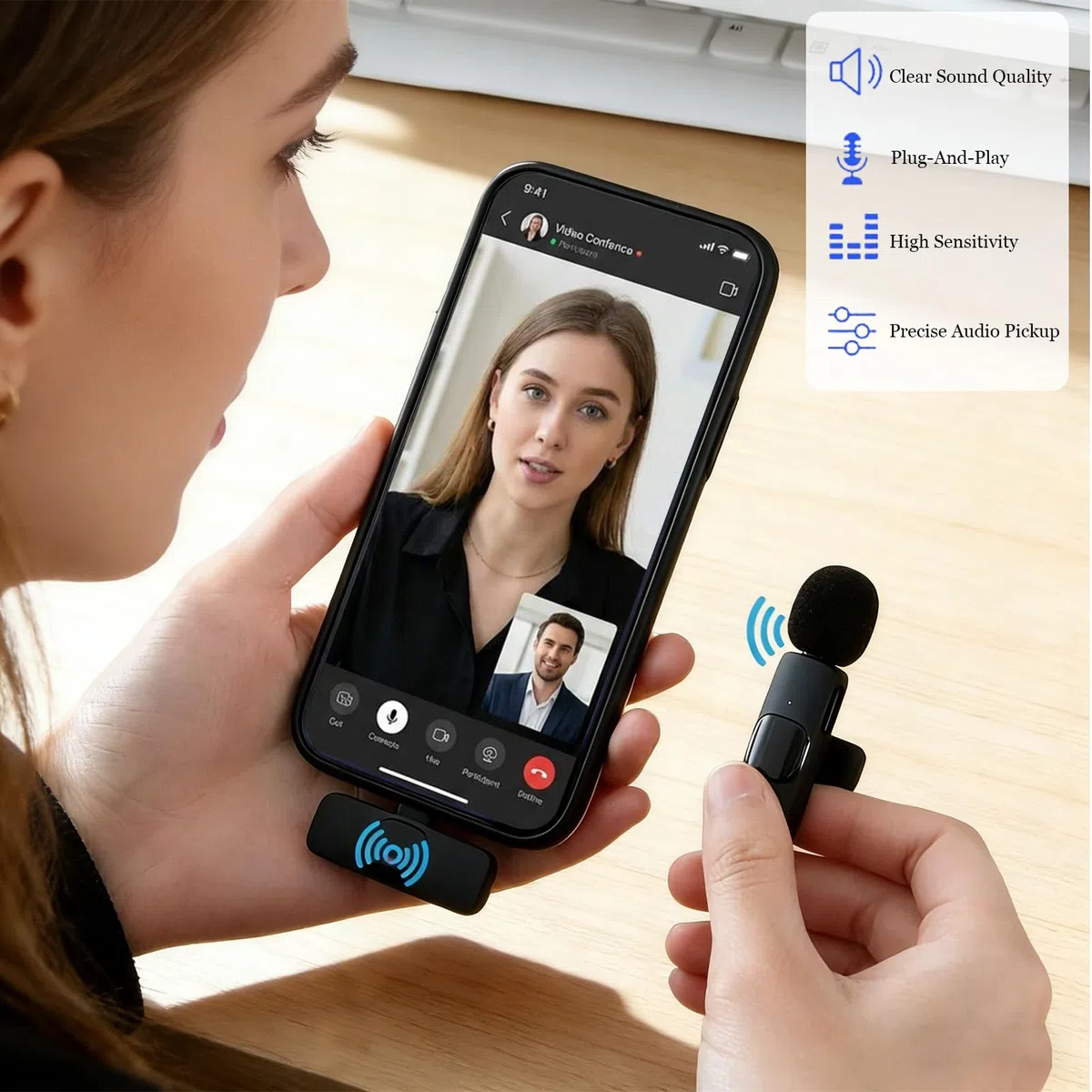 Microfono Lavalier Wireless per iPhone/iPad/Android, 2 Pack Mini Microfono per La Registrazione Video, Cancellazione del Rumore, per Registrazione Video, Live Steam, Intervista, YouTube, TikTok